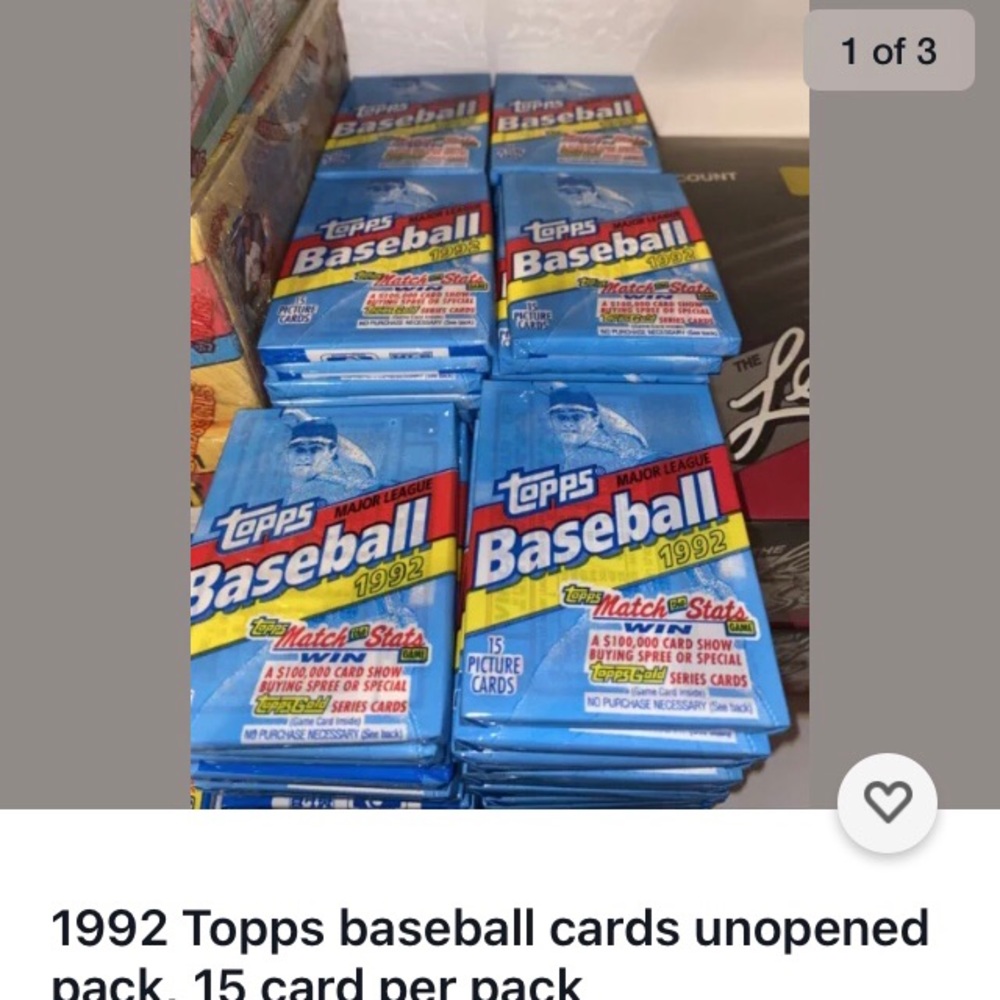 Topps 1992 baseball 15 cards per pack 5 for 10.00